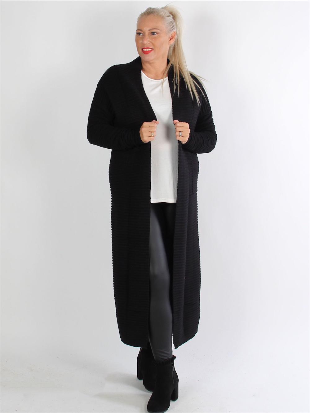 Torino - Armygrøn lang cardigan i blødt stof med rib